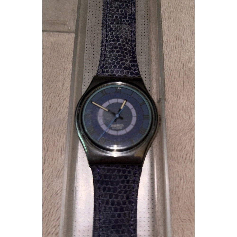 Swatch Alexander GX123 1992 NOS Watch Blue Leather Vintage 90s Y2K Retro